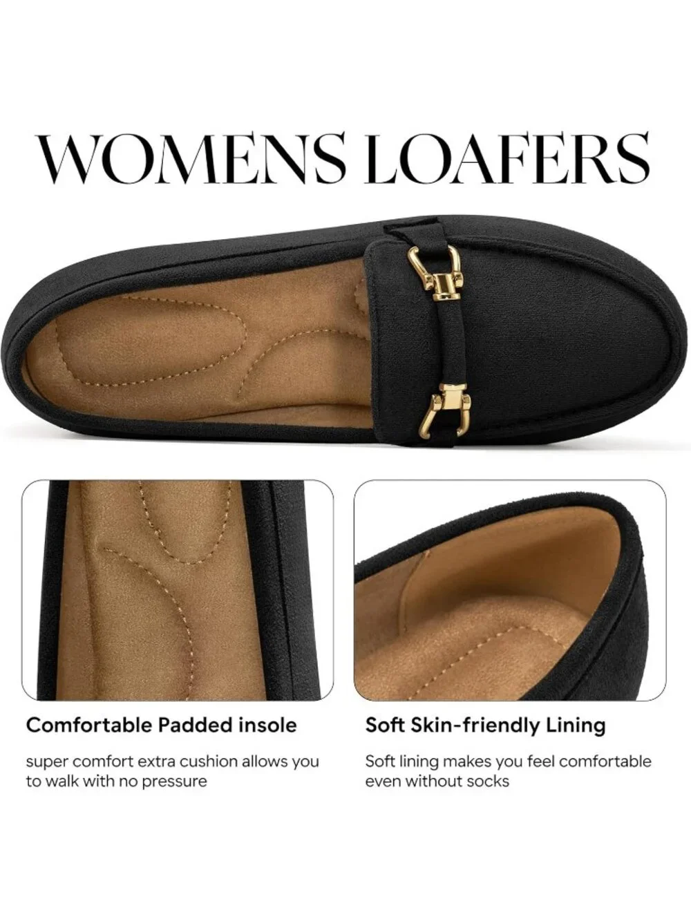 Women's Black Faux Leather Comfortable Casual Moccasins Flexible Flats Shoes